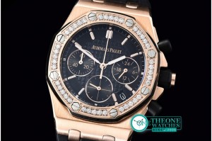 Audemars Piguet - Royal Oak Ladies Chrono RG/RU Diam Bez Black VK Qtz