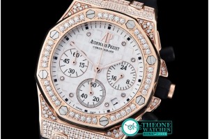 Audemars Piguet - Royal Oak Ladies Chrono RG/RU Wht Diam Diam Bez VK64