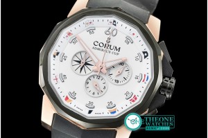 Corum - Admirals Cup Chrono PVD/RG/RU White Colored Flags Qtz