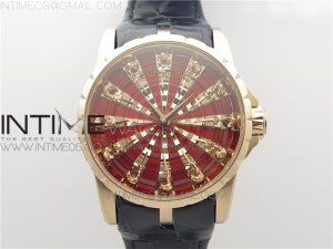 Excalibur Knights of the Round Table II RG ZZF Red/Gold Crystal Dial on Black Leather Strap MIYOTA 8215