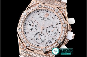 Audemars Piguet - Royal Oak Ladies Chrono RG/RU Wht Diam Diam Bez VK64