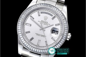 Rolex - DayDate 41mm SS/SS Pre Silver Wht Stk Diam Asia 3255