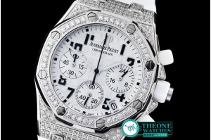 Audemars Piguet - Royal Oak Ladies Chrono SS/RU Wht Num Diam Bez VK64