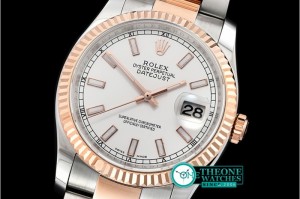Rolex - DJ 36mm Oyst Flt RG/SS White Thick Lume BP A3135 Mod