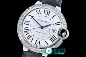 Cartier - Cartier Balon Bleu Mens Diams Bez SS/LE White Miyota