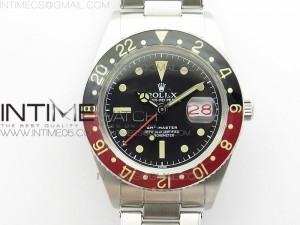 Vintage GMT Master Black/Red Bezel Black Dial Style02 on SS Bracelet A2836