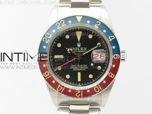 Vintage GMT Master Blue/Red Bezel Black Dial Style03 on SS Bracelet A2836
