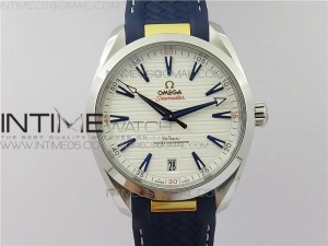 Aqua Terra 150M Master Chronometers VSF 1:1 Best Edition White Dial Gold Hand on Blue Rubber Strap A8900 Super Clone