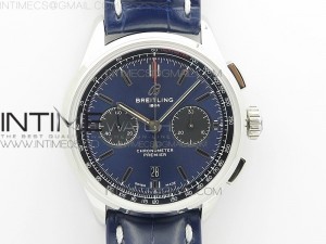 Premier B01 Chrono SS 42mm GF 1:1 Best Edition Blue Dial on Blue Leather Strap A7750