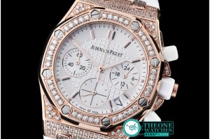 Audemars Piguet - Royal Oak Ladies Chrono RG/RU Wht Stk Diam Bez VK64