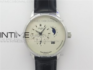 PanoMaticLunar SS TZF White Dial on Black Leather Strap A23J