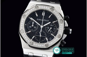 Audemars Piguet - Royal Oak Ladies Chrono SS/RU Diam Bez Black VK Qtz