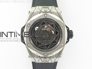 Big Bang Sang Bleu Ti WWF 1:1 Best Edition Black Skeletonal Dial On Blue Gummy Strap Asian HB1213