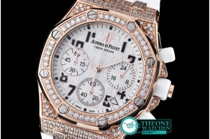 Audemars Piguet - Royal Oak Ladies Chrono RG/RU Wht Num Diam Bez VK64