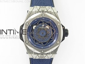 Big Bang Sang Bleu Ti WWF 1:1 Best Edition Blue Skeletonal Dial On Blue Gummy Strap Asian HB1213