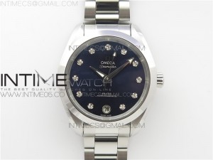 Aqua Terra 150M 34mm Ladies SS VSF 1:1 Best Edition Blue Dial Diamonds Markers on SS Bracelet A8800