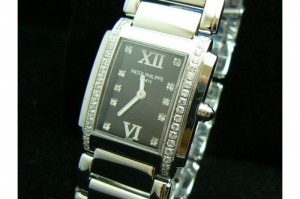 PATEK PHILIPPE 24 HOUR SINGEL/BAND DIAMOND BLACK SWISS QTZ