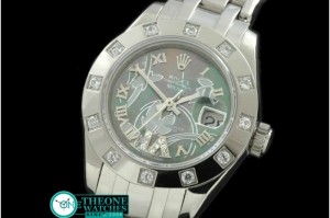 Rolex -2011 Flora 12-Diam SS M-Green Swiss Eta 2671-2