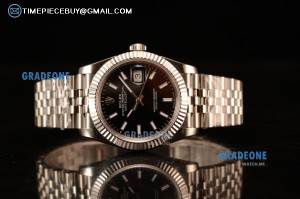 Rolex Datejust 37mm Swiss ETA 2836 Automatic Steel Case with Jubilee Steel Bezel Black Dial Stick Steel Bracelet