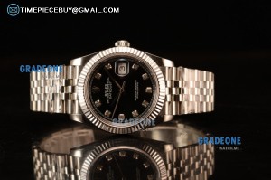 Rolex Datejust 37mm Swiss ETA 2836 Automatic Steel Case with Jubilee Steel Bezel Black Dial Diamond Steel Bracelet