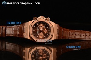 Audemars Piguet Royal Oak Chronograph Swiss Valjoux 7750 Rose Gold Case with Brown Leather Strap Brown Dial and Gold Three Subdials 1:1 Original EF