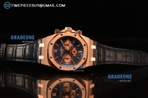 Audemars Piguet Royal Oak Chronograph Swiss Valjoux 7750 Rose Gold Case with Black Leather Strap Blue Dial and Gold Three Subdials 1:1 Original EF