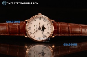 BlancPain Villeret Miyota 9015 Automatic Rose Gold Case with White Dial Roman and Brown Leather Strap (EF)