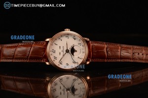BlancPain Villeret Miyota 9015 Automatic Rose Gold Case with White Dial Arabic and Brown Leather Strap (EF)