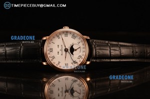 BlancPain Villeret Miyota 9015 Automatic Rose Gold Case with White Dial Roman and Black Leather Strap (EF)