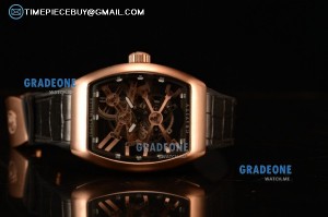 Franck Muller Vanguard Miyota Automatic Copy Tourbillon Rose Gold Case With Skeleton Dial Leather/Rubber Strap