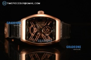 Franck Muller Vanguard Miyota Automatic Copy Tourbillon Rose Gold Case With Skeleton Dial Leather/Rubber Strap