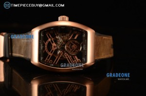 Franck Muller Vanguard Miyota Automatic Copy Tourbillon Rose Gold Case With Skeleton Dial Leather/Rubber Strap