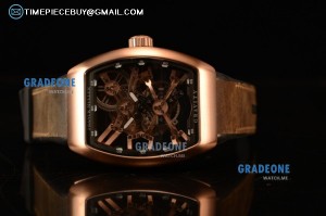 Franck Muller Vanguard Miyota Automatic Copy Tourbillon Rose Gold Case With Skeleton Dial Leather/Rubber Strap