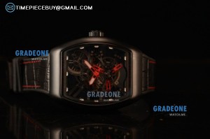 Franck Muller Vanguard Miyota Automatic Copy Tourbillon Black Steel Case With Skeleton Dial Leather/Rubber Strap