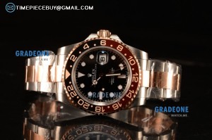 Rolex GMT-Master II Swiss ETA 2836 Automatic Two Tone Rose Gold Case With Ceramic Bezel Black Dial 126711CHNR bk