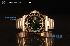 Rolex GMT-Master II Clone Rolex 3135 Automatic Yellow Gold Case With Ceramic Bezel Green Dial 116718LN (BP)