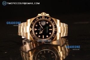 Rolex GMT-Master II Clone Rolex 3135 Automatic Yellow Gold Case With Ceramic Bezel Black Dial 116718 BK (BP)